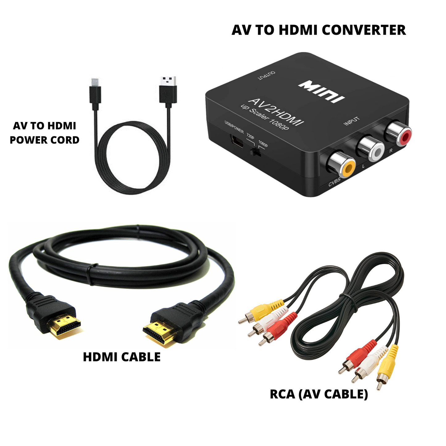 AV to HDMI Converter With HDMI Cable, RCA to HDMI Adapter, 1080p RCA to HDMI