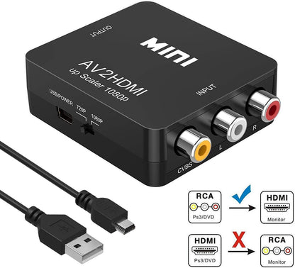 AV to HDMI Converter With HDMI Cable, RCA to HDMI Adapter, 1080p RCA to HDMI